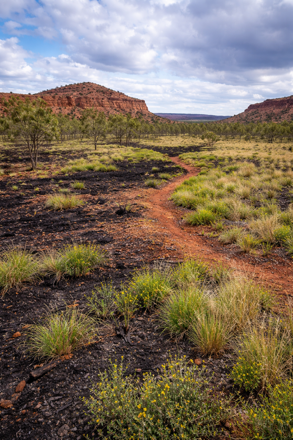 After drone seeding - restored greener vegetation landscape